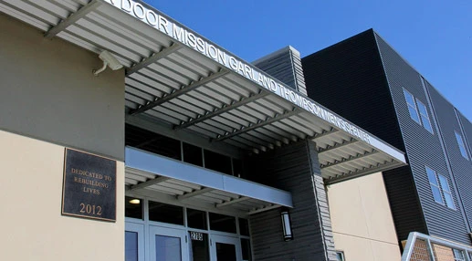 The Open Door Mission building entrance offers second chances through its diverse programs.