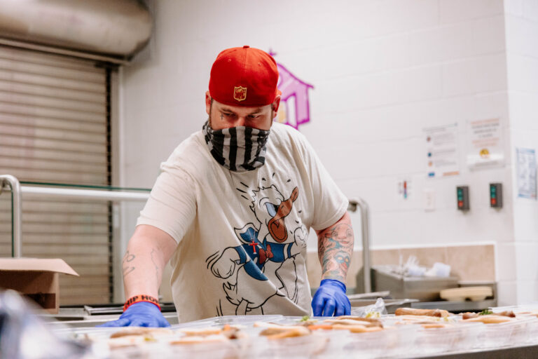 Josh working in the kitchen at the program.