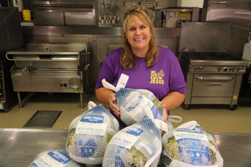 Candace with turkeys