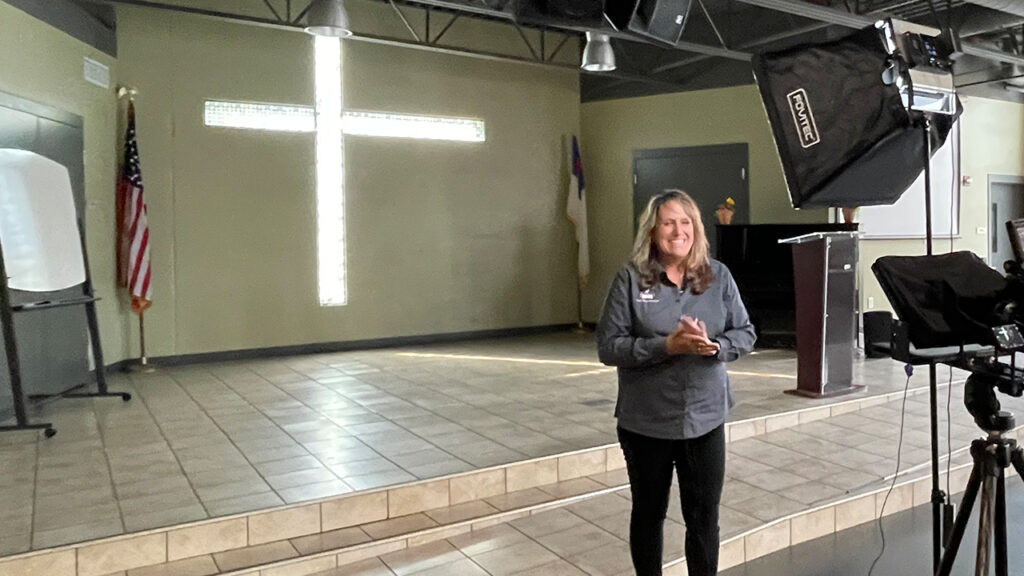 Candace getting ready for a speaking event.